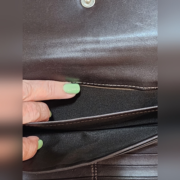 Coach Jacquard print and leather trimmed long snap wallet, red and brown, EUC - Picture 6 of 7